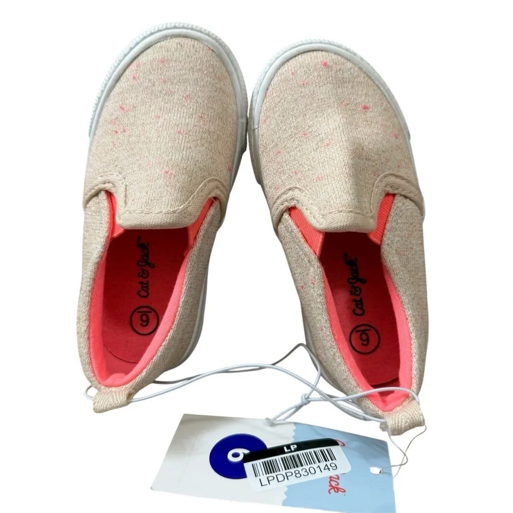 Cat & Jack Toddler Girls Size 6 Pink Gold Knit Slip On Sneakers Shoe Elastic